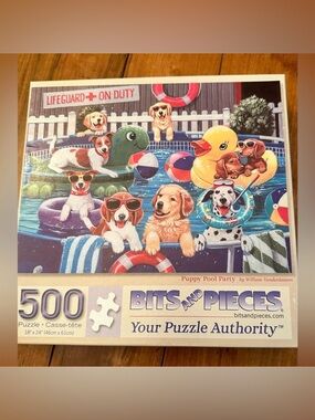 COMPLETE Bits And Pieces William Vanderdasson PUPPY POOL PARTY 500 Piece Puzzle